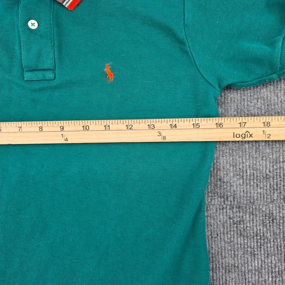 Ralph Lauren Kids Green Pique Polo Shirt Purple Striped Collar Large L